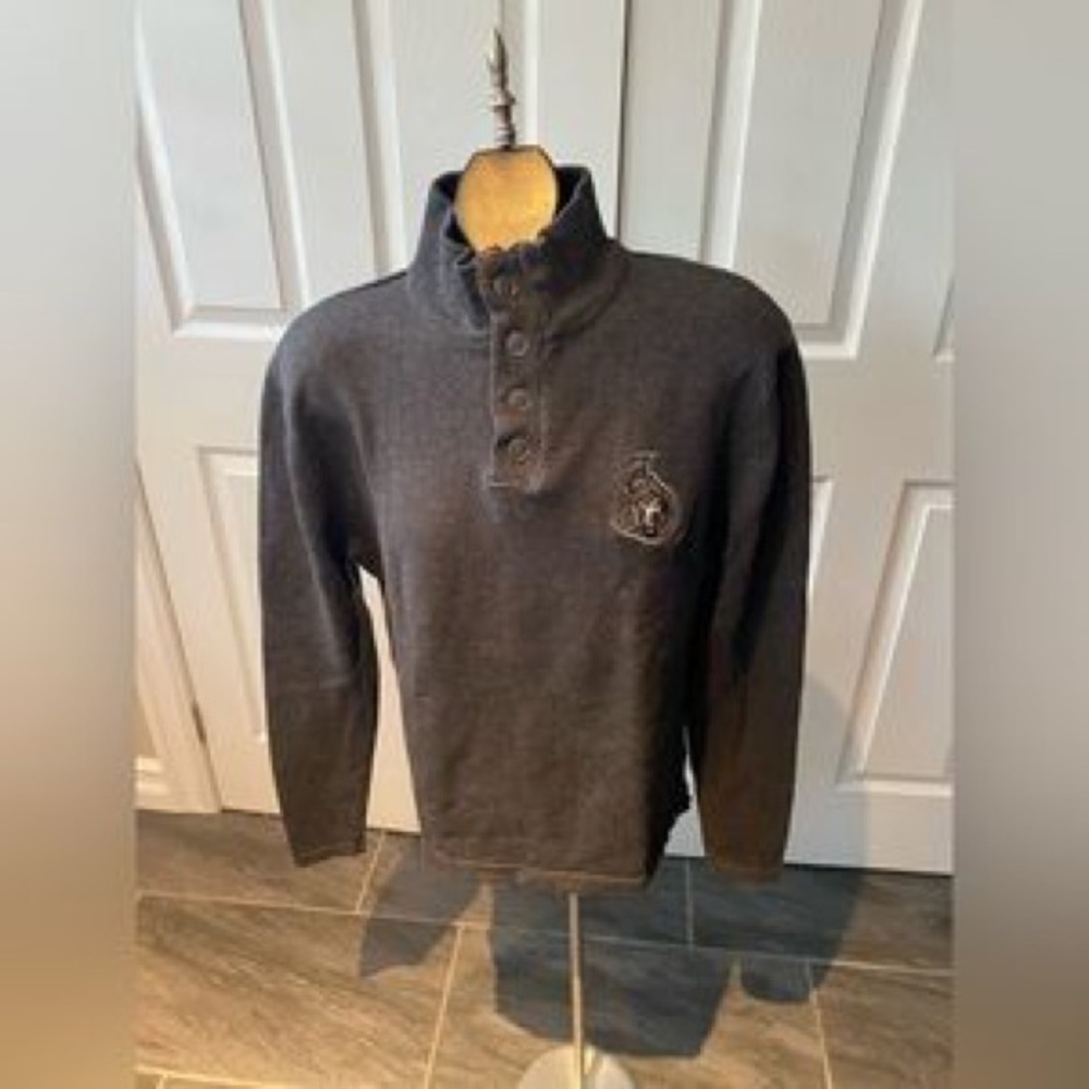 Kids Dark Gray Button-Front Mock Neck Sweater